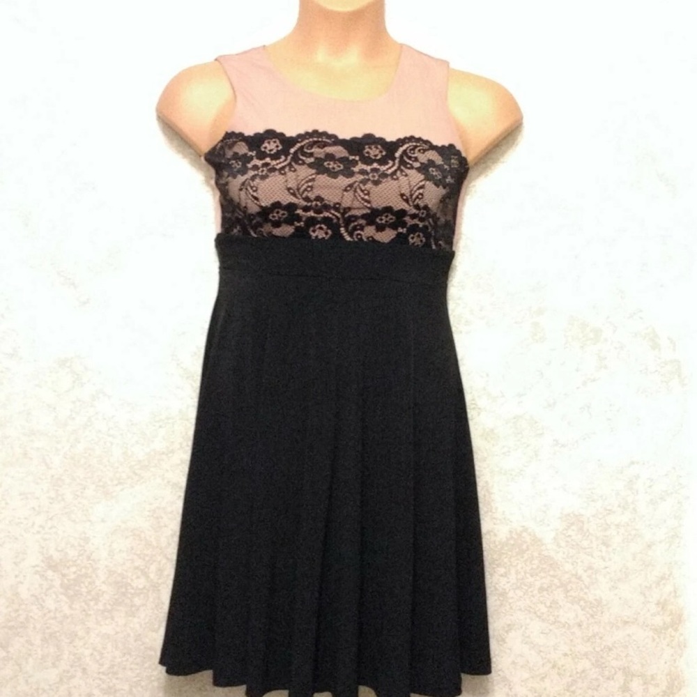 Enfocus Studio Blush Pink and Black Lace Midi Dress